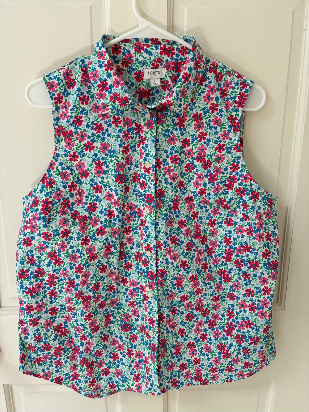 J. Crew Floral Sleeveless Button-Down Top in Pink, Teal & White L